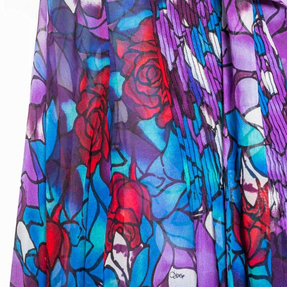 🌹 Diane von Furstenberg Stained Glass Floral Rose Silk Blouse - Purple Blue Red - Picture 12 of 13